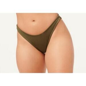 Good American Bikini Bottom Reversible Silver Foil Stormy Green